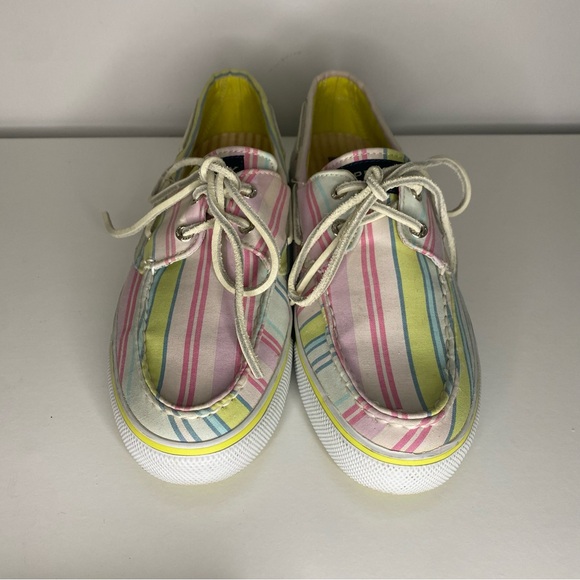 Sperry Top-Sider Women Size 8.5M Bahama Pink/Lime Stripe Canvas Boat Shoes - Picture 2 of 12